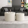 Stylish And Minimalist Nesting Coffee Table Set With Honeycomb Design, Modern Round Coffee Table, Drum Circle Coffee Table For Living Room, Bedroom, Beige Set Of 2 Pieces Beige Mdf