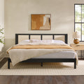 Boho Solid Wood Rattan Panel Headboard King Bedframe Black King Black Rubberwood Wood