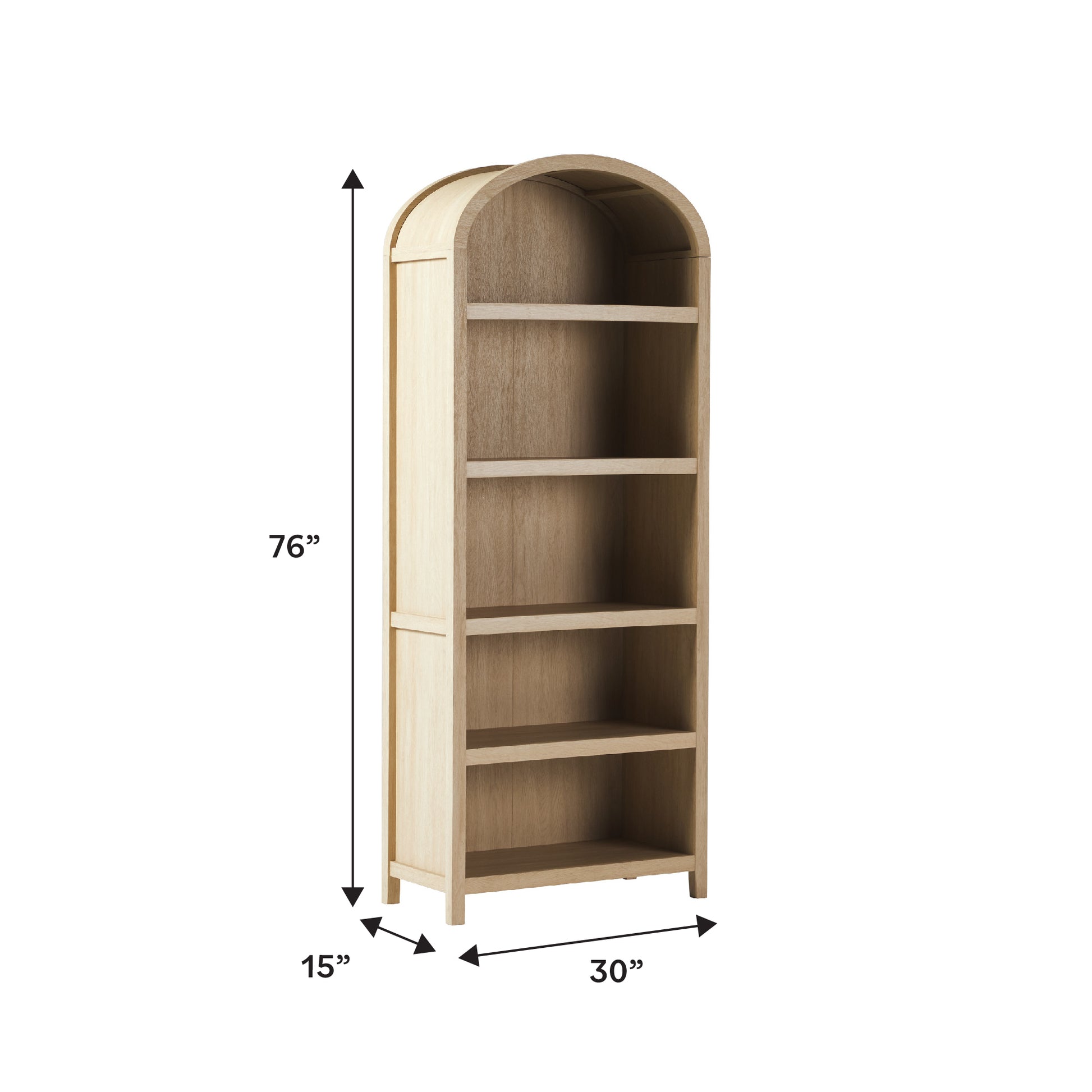 Modern 5 Shelf Open Arched Bookshelf Oak Oak Mdf Mdf