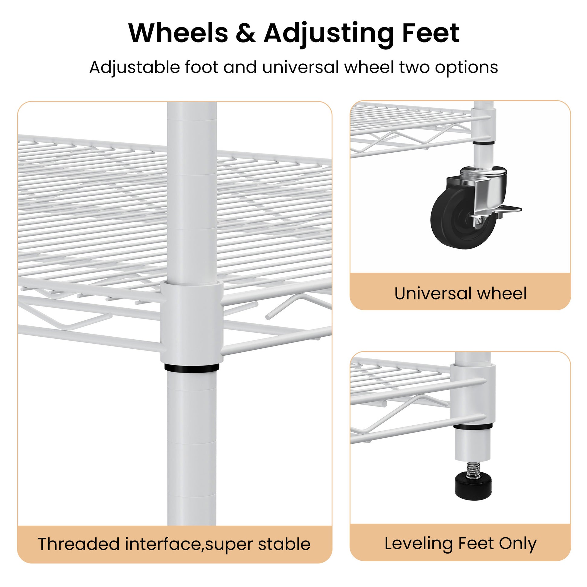 Warehouse, Supermarket, Kitchen, And Other 5 Layer Heavy Duty Adjustable Shelves With Wheels And Adjustable Feet, Each Metal Frame Bearing 300 Pounds. 59.45 "L 24.02 "W 71.65 "H,White White Steel