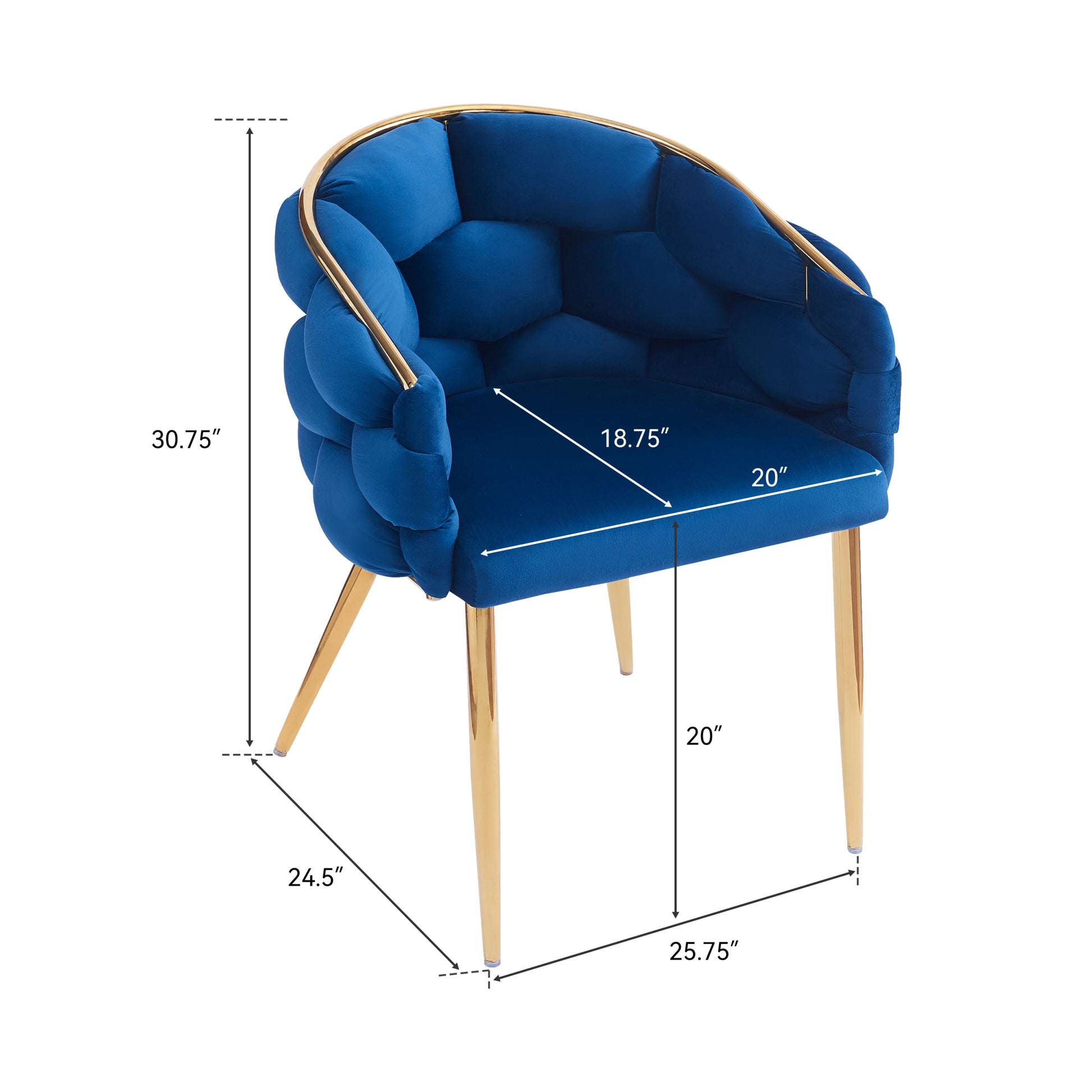 Set Of 2 Luxury Handmade Accent Chair With Gold Legs, Modern Velvet Armchair For Living Room And Bedroom Blue Foam Velvet