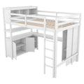 Wood Loft Bed With Cabinet And Bookshelf, Full Size Loft With Wardrobe And Desk For Kids,White Expect Arrival Date 2024 8 25 Full White Pine