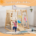 Toddler Indoor Wooden Gym 8 In 1 Indoor Playground Climbing Toy Set With Slide Swing Climbing Net Rings, Kids Indoor Playground Climbing Toys Natural Wood Wood Plastic