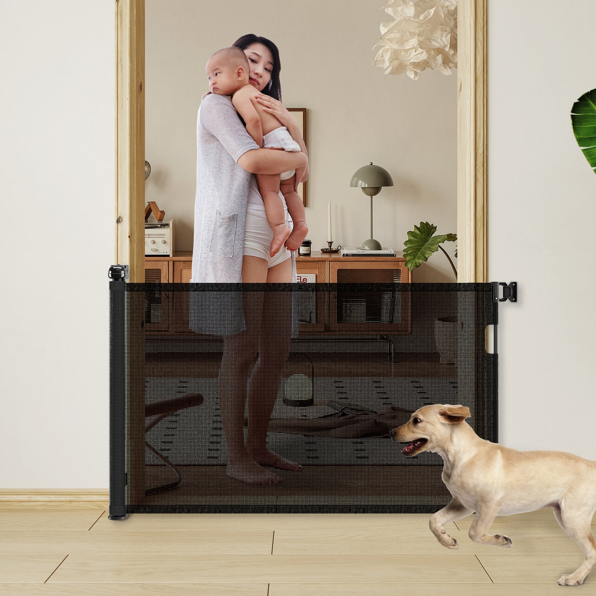 Retractable Baby Gate, Mesh Dog Gate For Doorways, Extends Up To 76" Wide, 33" Tall Child Safety Gate For Doorways, Indoor & Outdoors, Stairs, Hallways, Black Black Plastic