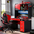 Champion Study Desk And Hutch With Cabinet Red Black Particle Board