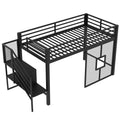 Twin Size Metal Low Loft Bed Frame With Storage Staircase And Iron Mesh,Black Expected Arrival Time:10.10 Black Metal