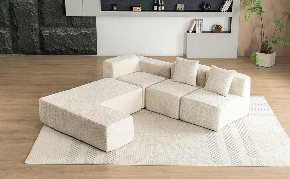 116.5" Sectional Sofa Full Compressed Sofa Couch Free Combined Sofa For Living Room, Beige Beige Foam Polyester 4 Seat