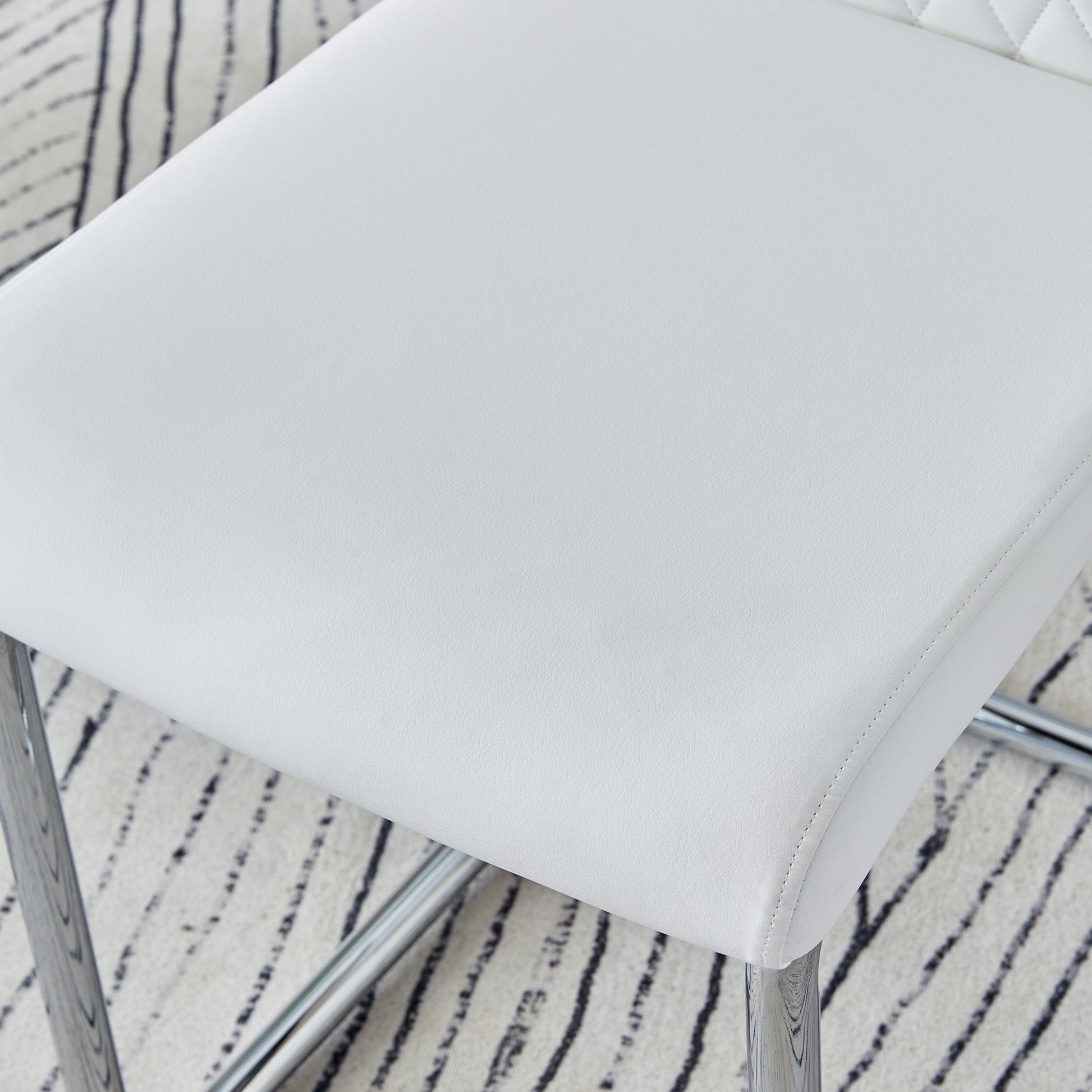 Table And Chair Set.Modern Rectangular Glass Dining Table With A Tempered Glass Tabletop And Silver Metal Legs, Paired With Multiple Chairs Designed With Pu Cushions And Silver Metal Legs. Silver White Seats 8 Tempered Glass