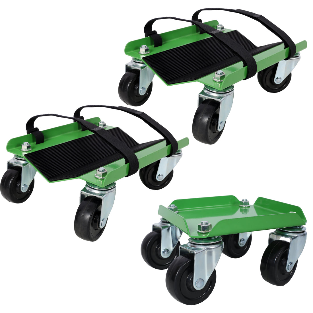 Snowmobile Dolly Heavy Duty Carries Up To 1500Lbs V Slide With 2.5" Swivel Casters Rubber Pad Protecting Skis And 2 Pairs Of Heavy Duty Straps Firmly Attaching On Skis, Green Color Green Steel