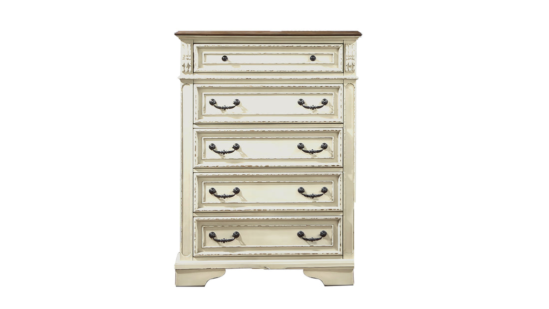 Noble Traditional Style 5 Drawer Chest Made With Wood In Antique Beige Beige Bedroom Traditional Acacia Solid Wood Mdf Wood