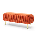 Oval Storage Bench With Gold Legs,Velvet Fabric ,Woven,Upholstered Ottoman Storage Benches For Bedroom End Of Bed,Sherpa Fabric Bench For Living Room,Dining Room,Entryway,Bed Side,Orange,5 Colors Orange Velvet