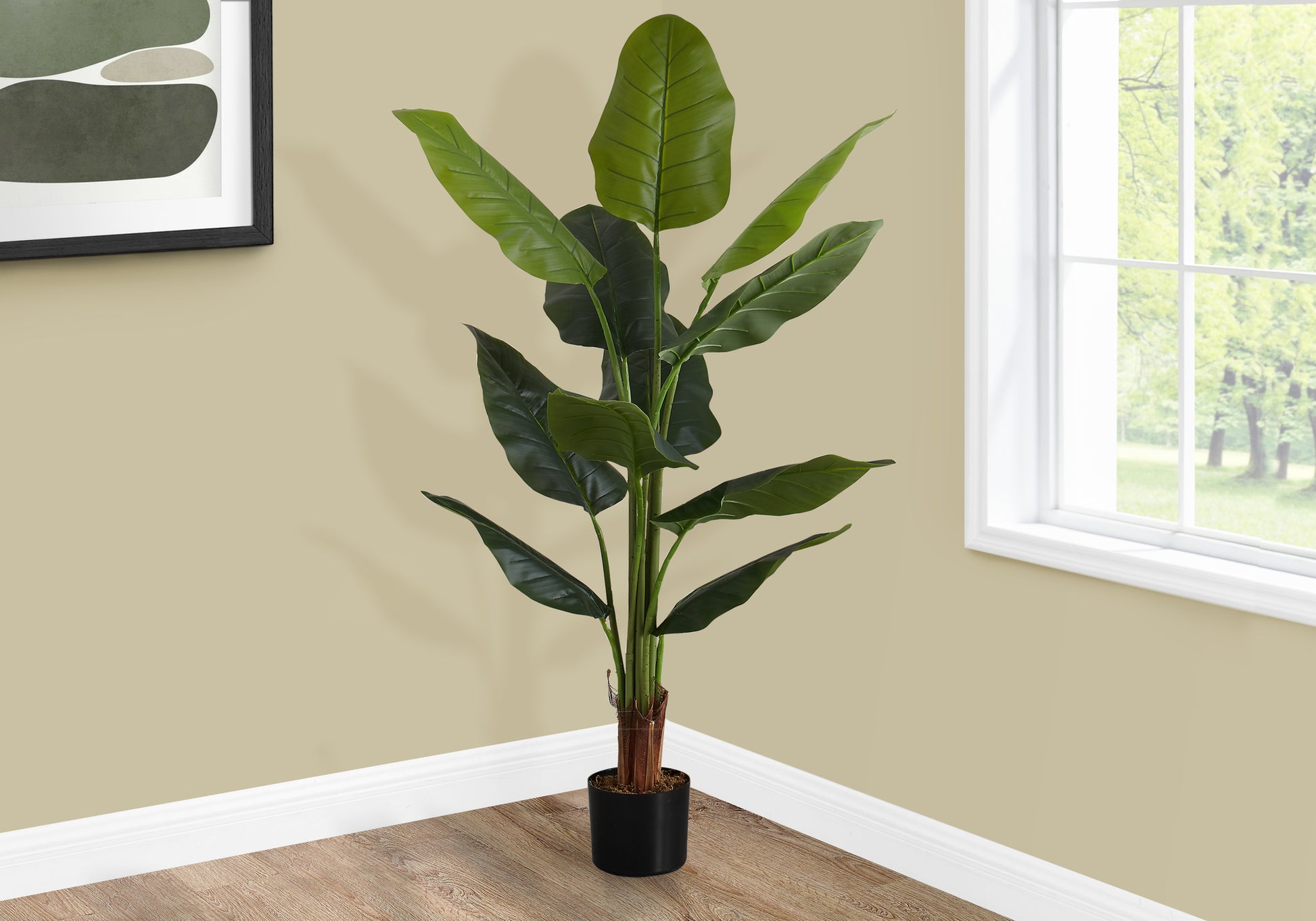 Artificial Plant, 59" Tall, Strelitzia Tree, Indoor, Faux, Fake, Floor, Greenery, Potted, Real Touch, Decorative, Green Leaves, Black Pot Green Plastic