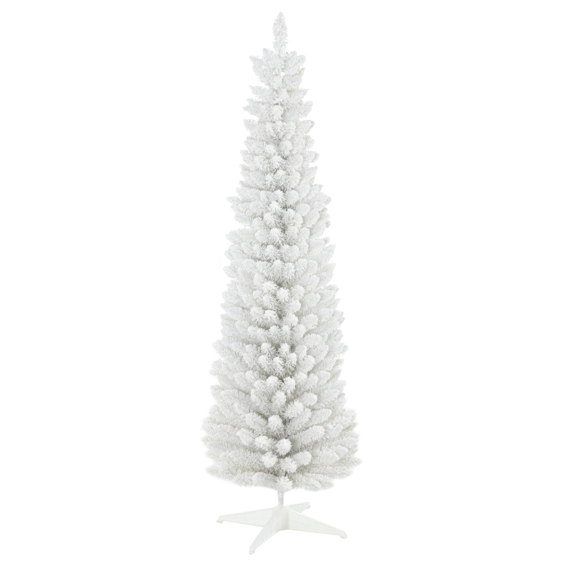 Homcom 6' Snow Flocked Artificial Pencil Christmas Tree, Slim Xmas Tree With Realistic Branches And Plastic Base Stand For Indoor Decoration, White White Plastic