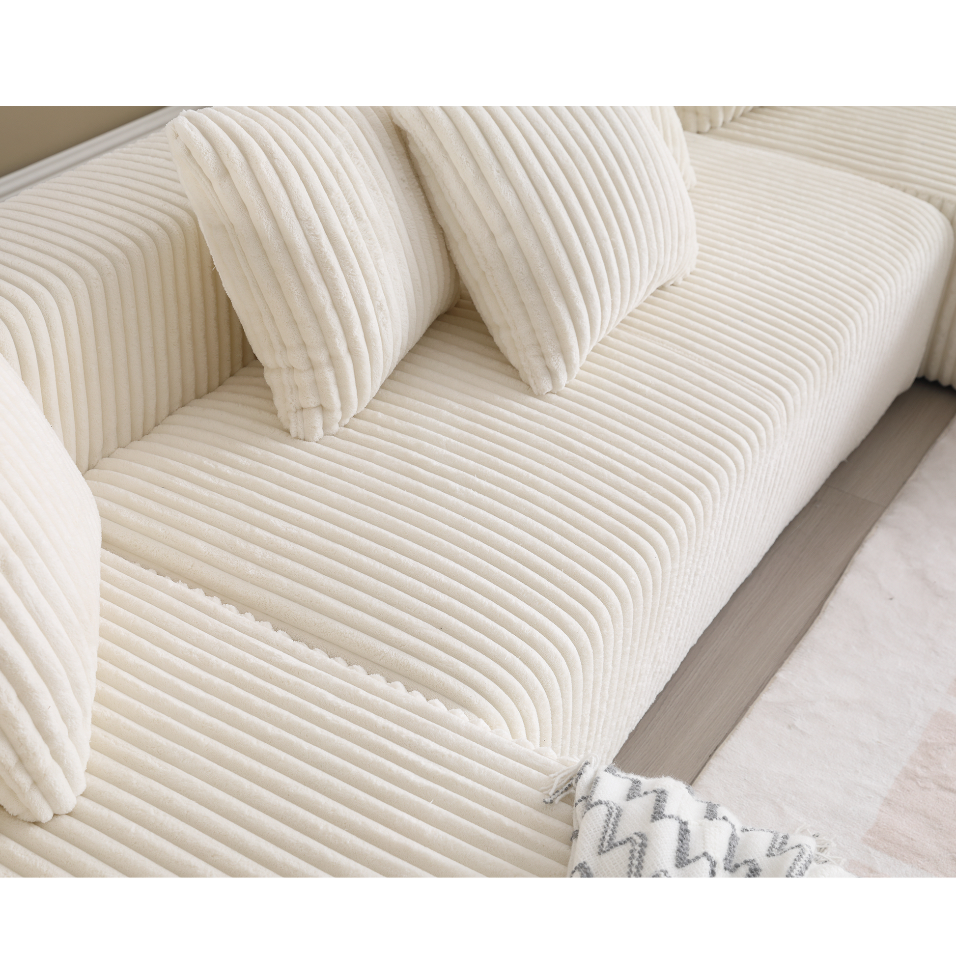 Arrived 131'' Modular Sectional Couch, U Shaped Sofachaise Lounge, Striped Fabric,Upholstered 4 Seater Couch For Living Room, Bedroom, Free Combination Sofa Corduroy ,White White Polyester Primary Living Space Soft Modern Square Arms Foam Upholstered 4
