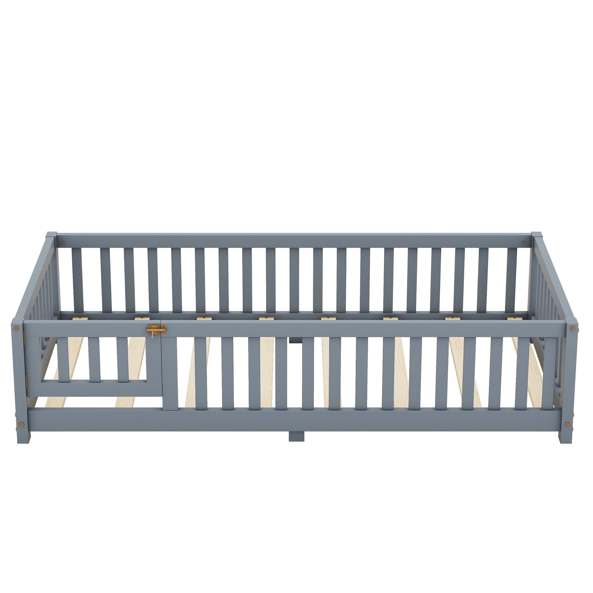 Twin Size Bed Floor Bed With Safety Guardrails And Door For Kids, Gray Old Sku: W158090685 Twin Gray Pine