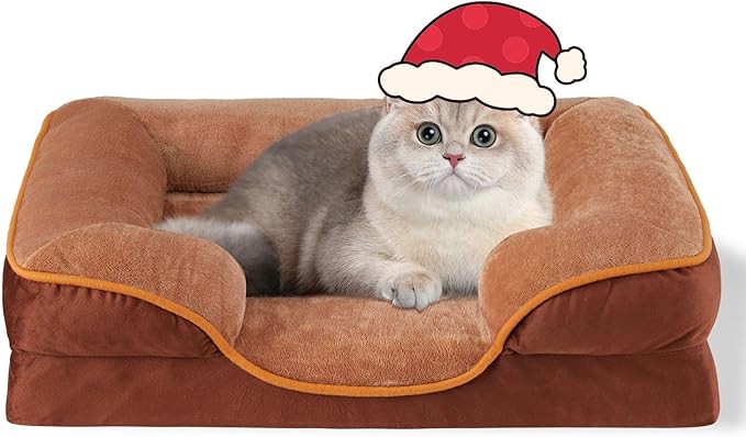 24'' Orthopedic Dog Bed For Small Dog, Memory Foam Dog Bed, Egg Crate Foam Dog Couch Bed With Washable Removable Cover, Brown Brown Faux Fur