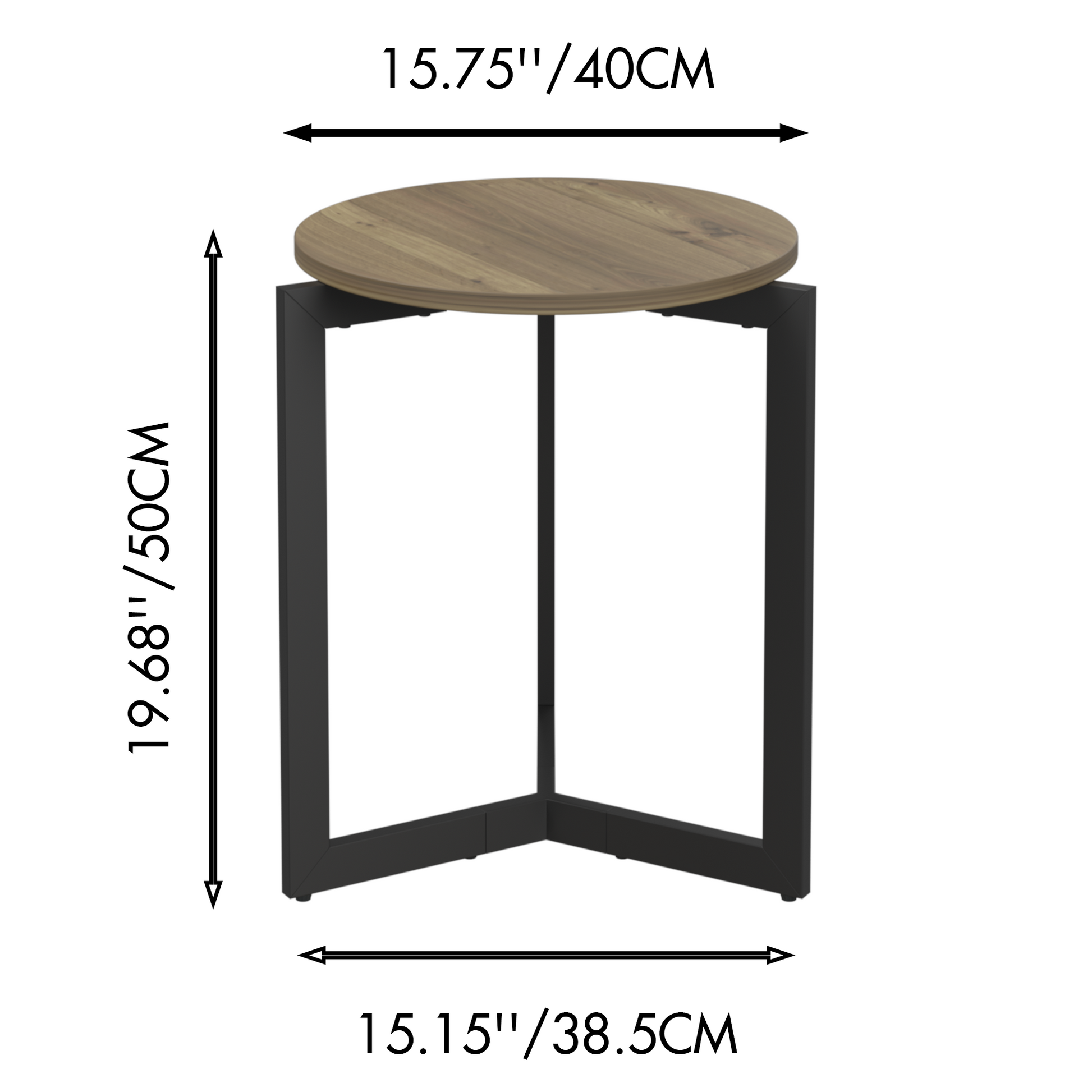 19.68''H Round Side Table, Round Accent End Table With Sturdy Metal Frame, Round Nightstand, For Living Room, Bedroom, Balcony, Office, Brown Rustic Brown Brown Manual Round Mdf