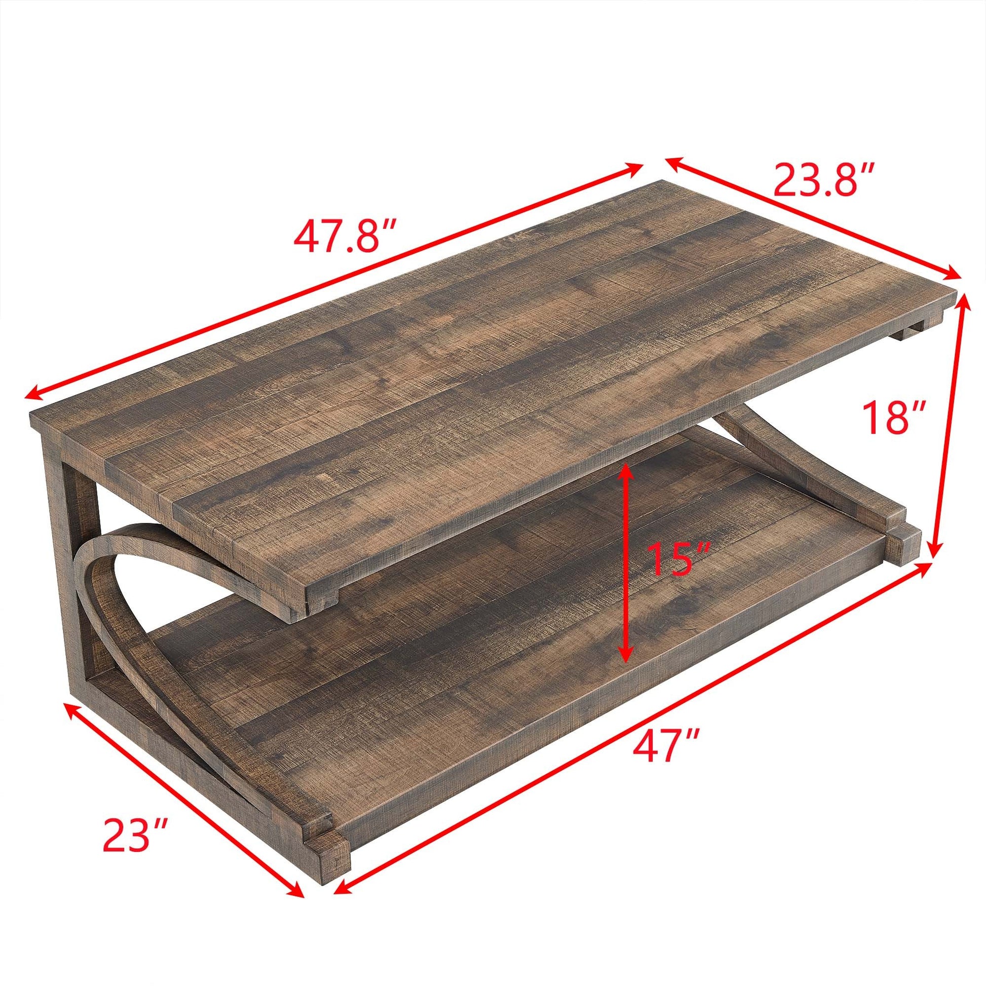 Unique Coffee Table, Solid Wood 48 Inch Modern Coffee Table Modern Center Table With Storage, Solid Wood Special Shape Coffee Table, Living Room, Kitchen, Apartment Dining Table Brown Solid Wood Mdf
