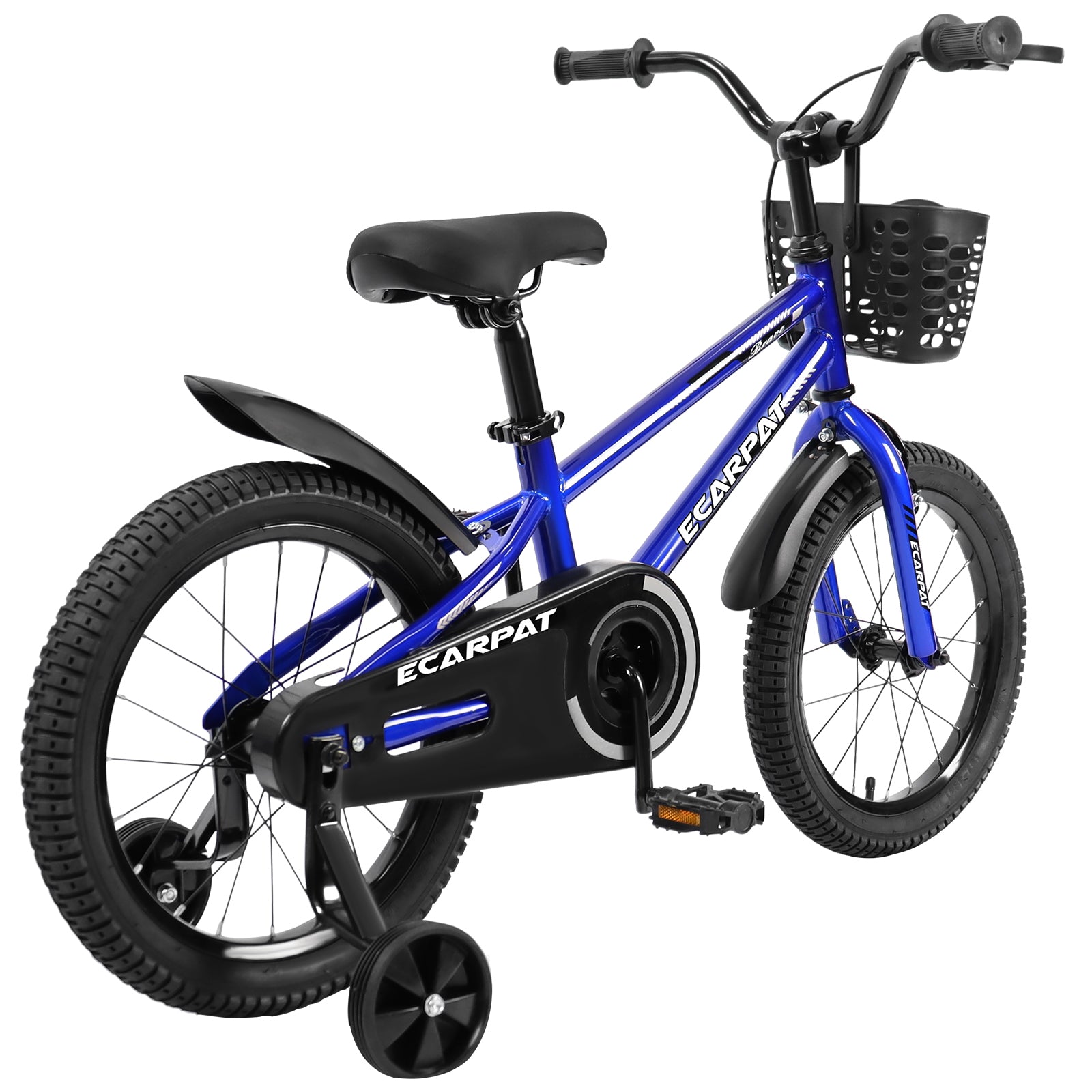 C14111A Kids Bike 14 Inch For Boys & Girls With Training Wheels, Freestyle Kids' Bicycle With Bell,Basket And Fender. Blue Steel