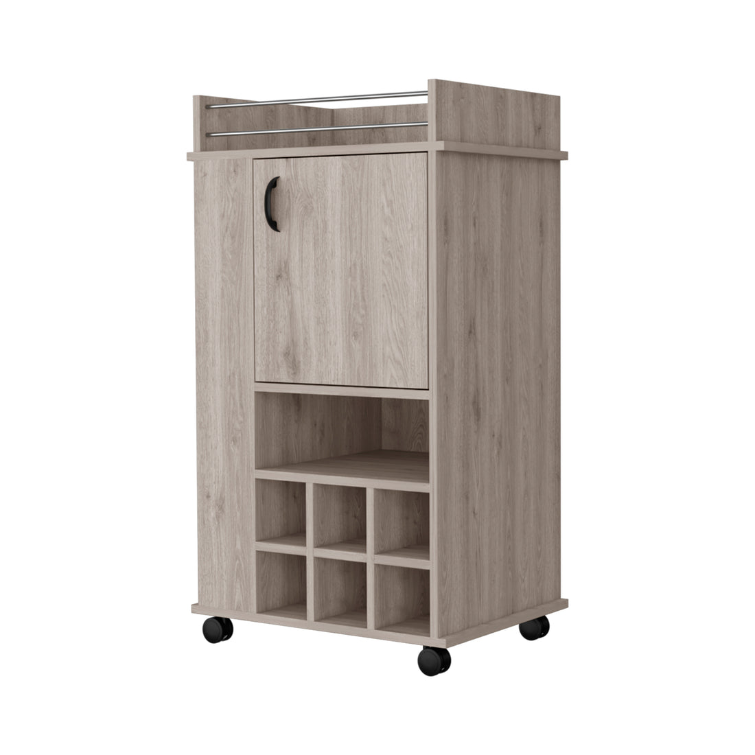 Farson Bar Cart With 2 Side Shelf, 6 Built In Wine Rack And Casters Freestanding 5 Or More Spaces Light Gray Primary Living Space Mobile Classic,Contemporary Pine Particle Board Engineered Wood