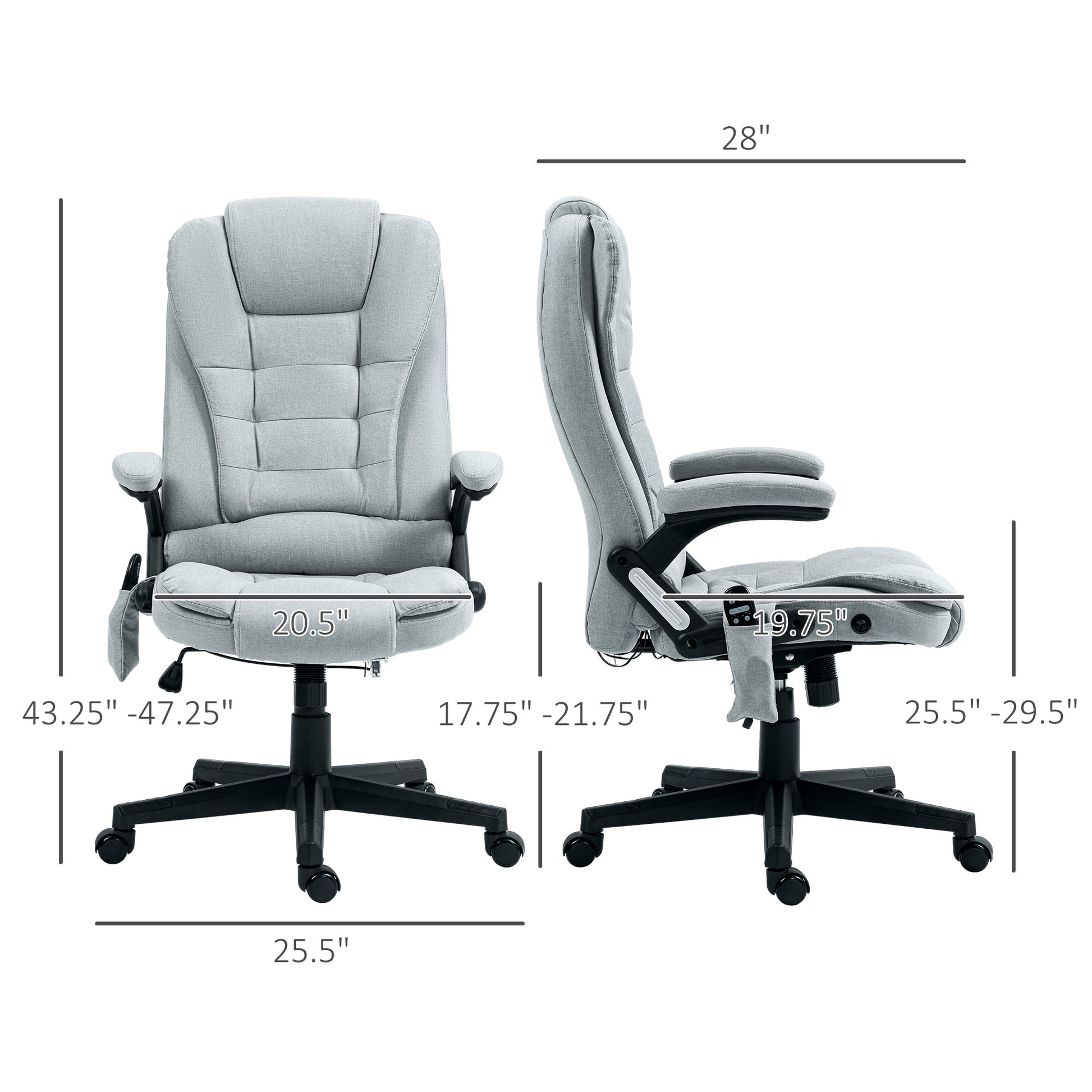 Homcom 6 Point Vibrating Massage Office Chair With Heat, Linen High Back Executive Office Chair With Reclining Backrest, Padded Armrests And Remote, Light Gray Light Gray Polyester