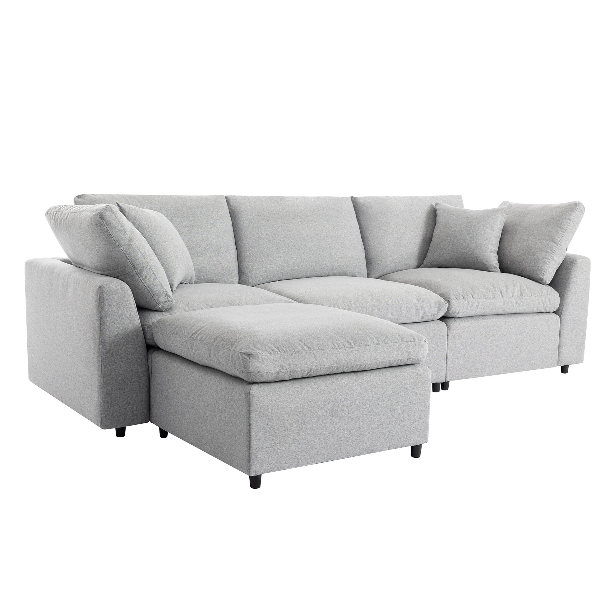Down Filled Upholstery Convertible Sectional Sofa, L Shaped Couch With Reversible Chaise Light Gray Polyester 4 Seat
