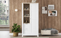 Bedroom Storage Wardrobe With Hanging Rods And 2 Drawers And Open Shelves,Sliding Door,White White Mdf