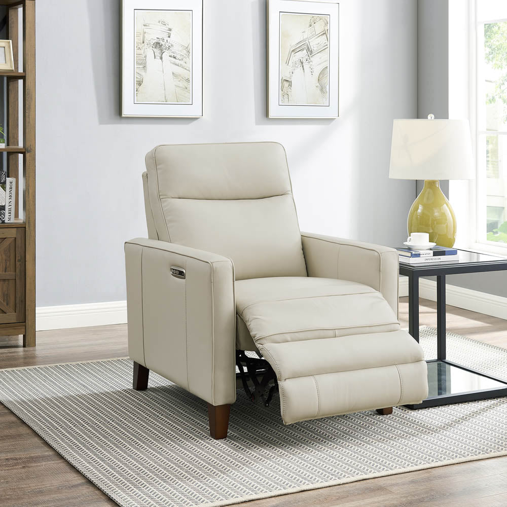 Ashby Power Headrest Zero Gravity Recliner Beige Memory Foam Genuine Leather