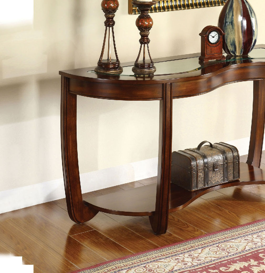 Dark Cherry 1Pc Sofa Table Open Bottom Shelf Glass Insert Top Cocktail Table Living Room Furniture Brown,Cherry Brown Primary Living Space Classic,Contemporary,Luxury,Traditional Rubberwood Open