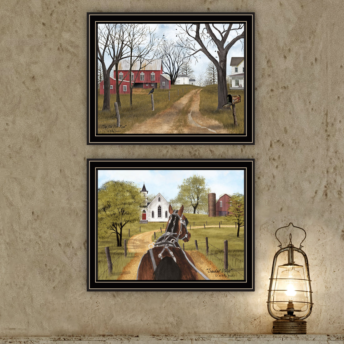 2 Piece Vignette Sunday Drive & The Old Dirt Road Black Framed Wall Art For Living Room, Bedroom Wall Art Print For Home Decor By Billy Jacobs Multicolor Wood Paper