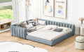 Queen Size & Twin Xl Size Upholstered Platform Bed, Mother & Child Bed, Pu Leather, Gray Gray Pu Leather