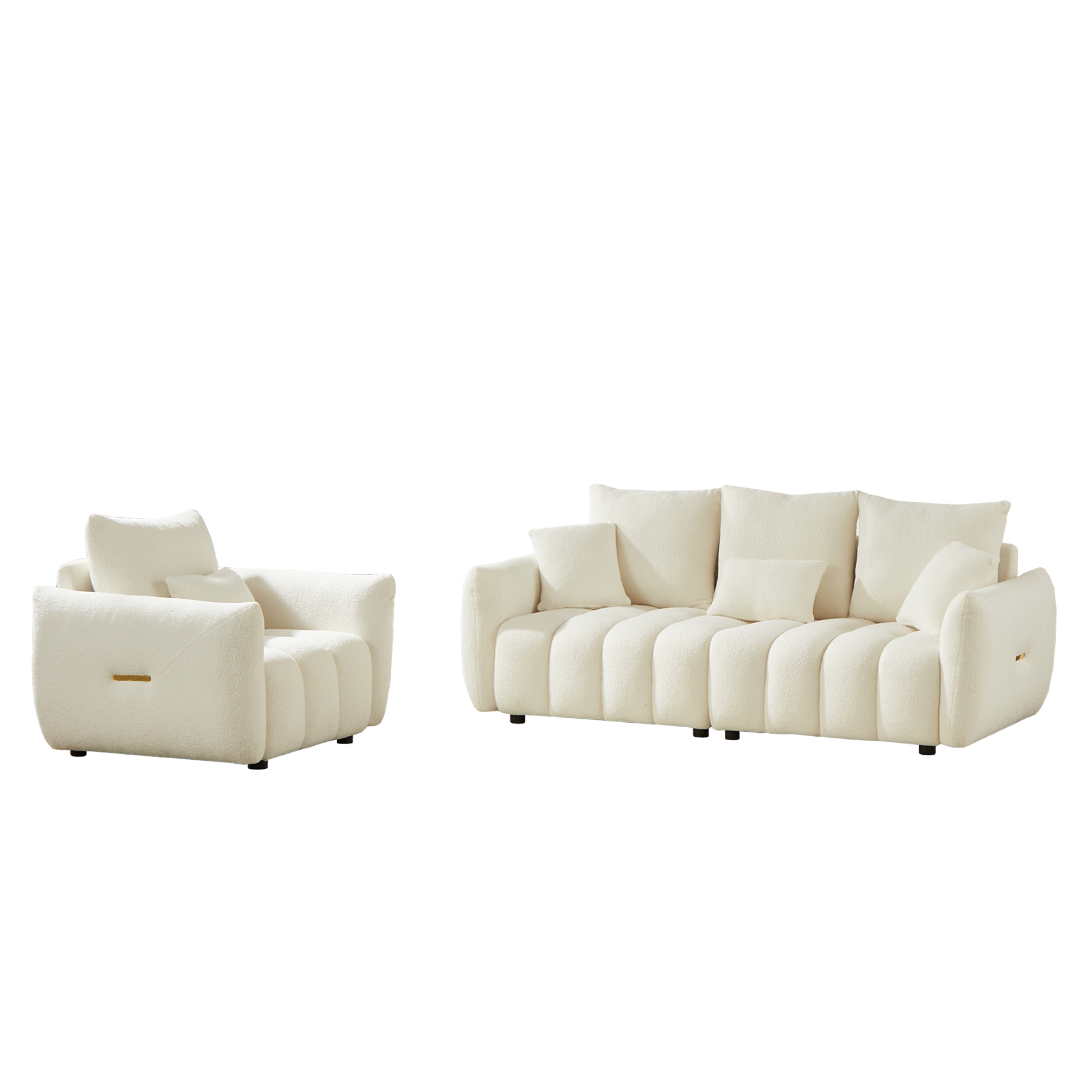 3 Seater 1 Seater Combo Sofa Modern Living Room Sofa, Teddy Sofa, Wooden Frame, 4 Cushions, Apartment Sofa Furniture Beige Wood Primary Living Space Pine Foam Fabric 4 Seat