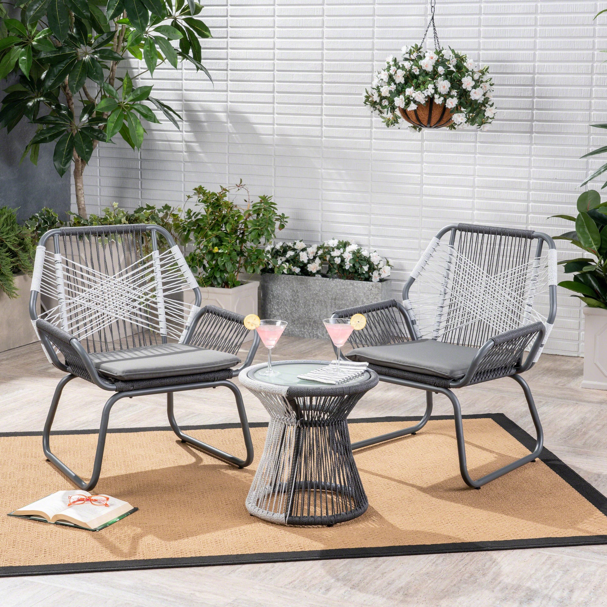 Idaho 3Pc Chat Set Gray Woven Rope
