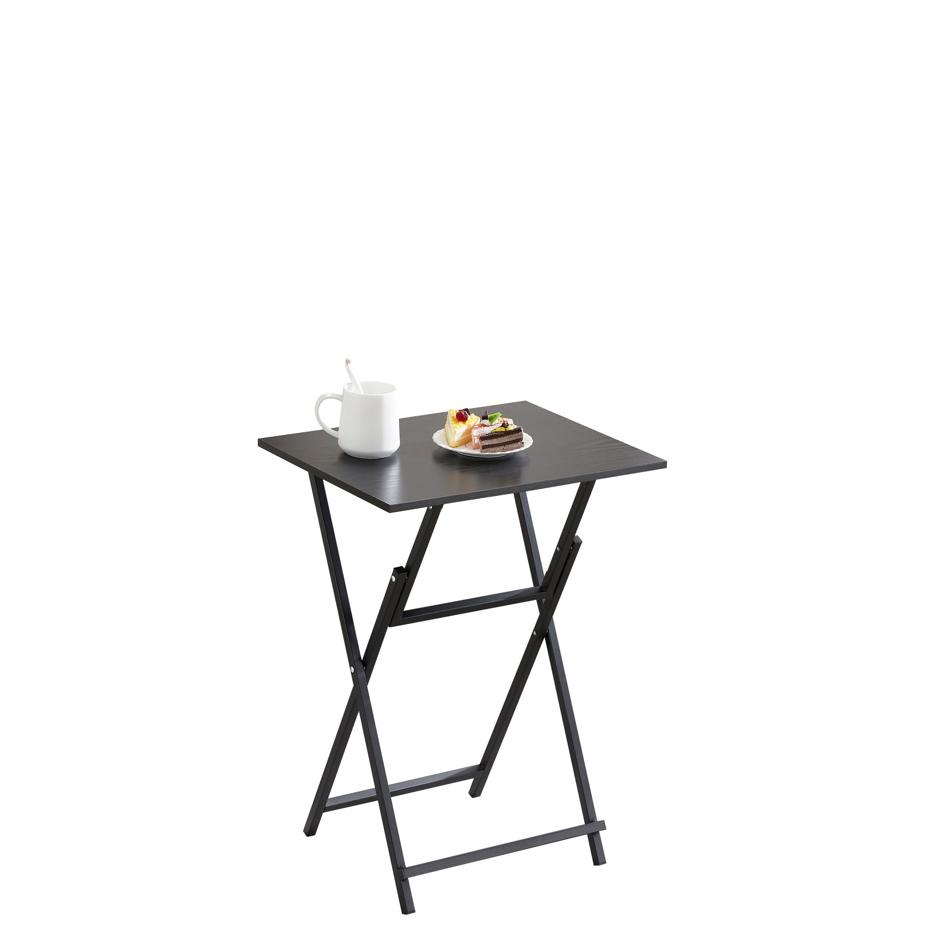 Black 2 Piece Folding Tv Tray Table No Assembly Required Portable Sofa Side Table, Industrial Snack Table For Small Spaces, Space Saving Easy To Fold Wood Rustic Black Primary Living Space American Design,American Traditional,Antique Metal & Wood Metal &