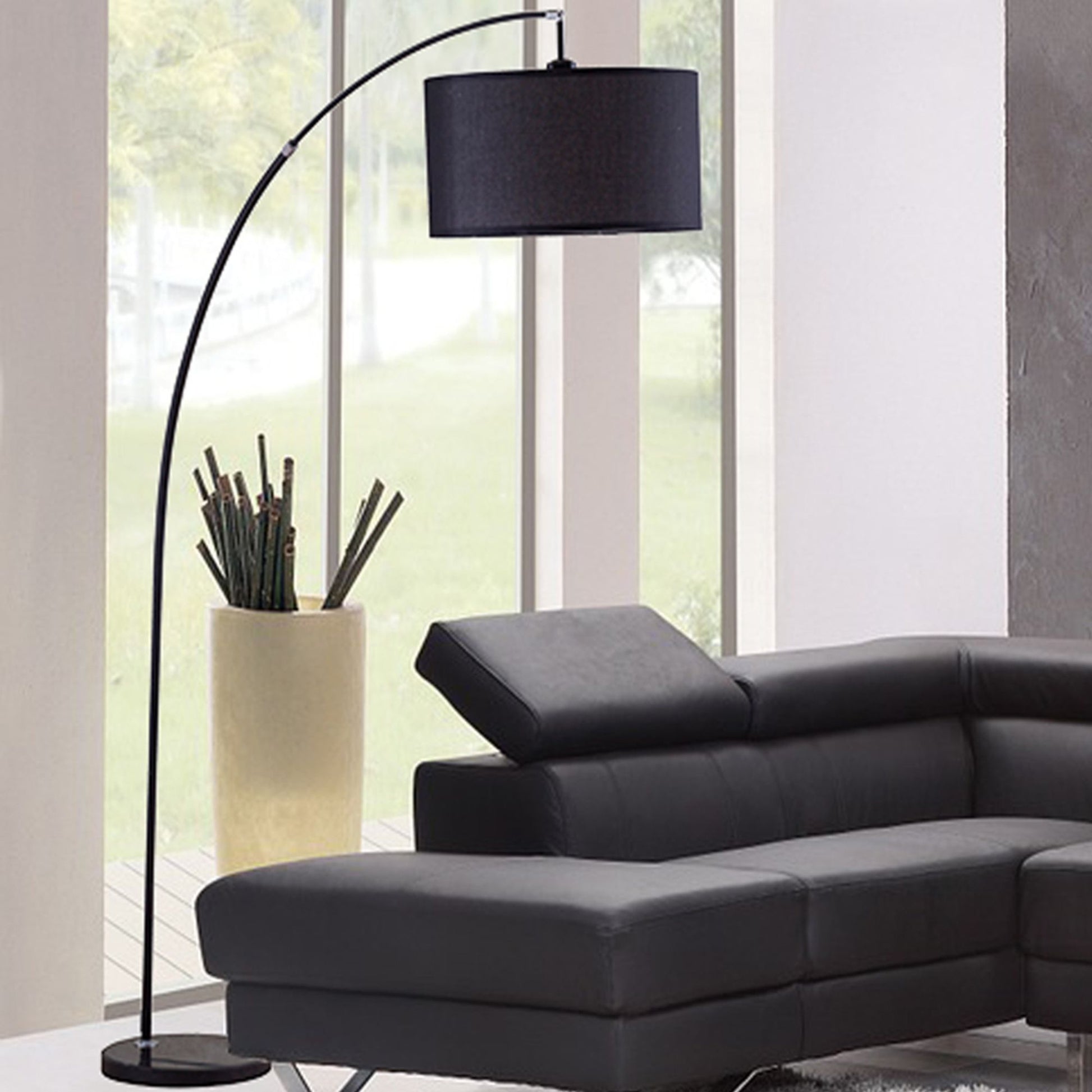 86" Tall Metal Floor Arc Lamp "Bella", Black Black Metal