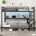 Full Xl Over Twin Bunk Bed With Desk And Shelves, Multiple Placement, With Led And Usb, Black Black Metal