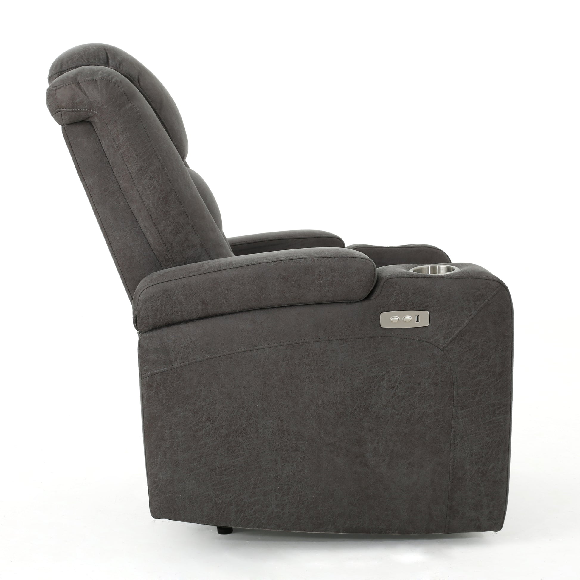 33" Wide Power Standard Recliner Chair With Arm Storage With Usb Slate Microfiber