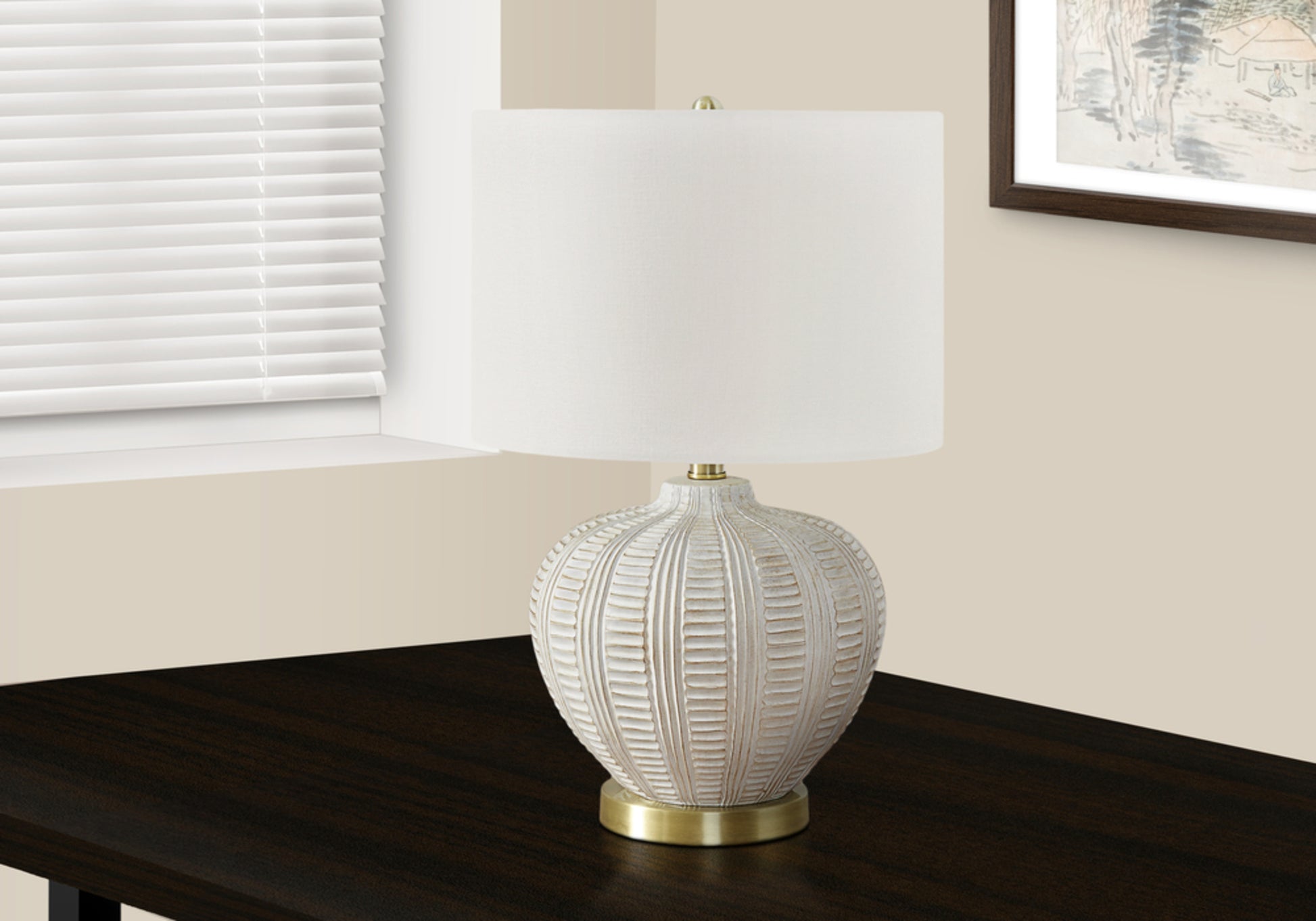 Lighting, 21"H, Table Lamp, Ivory Cream Shade, Cream Resin, Transitional Cream Polyresin