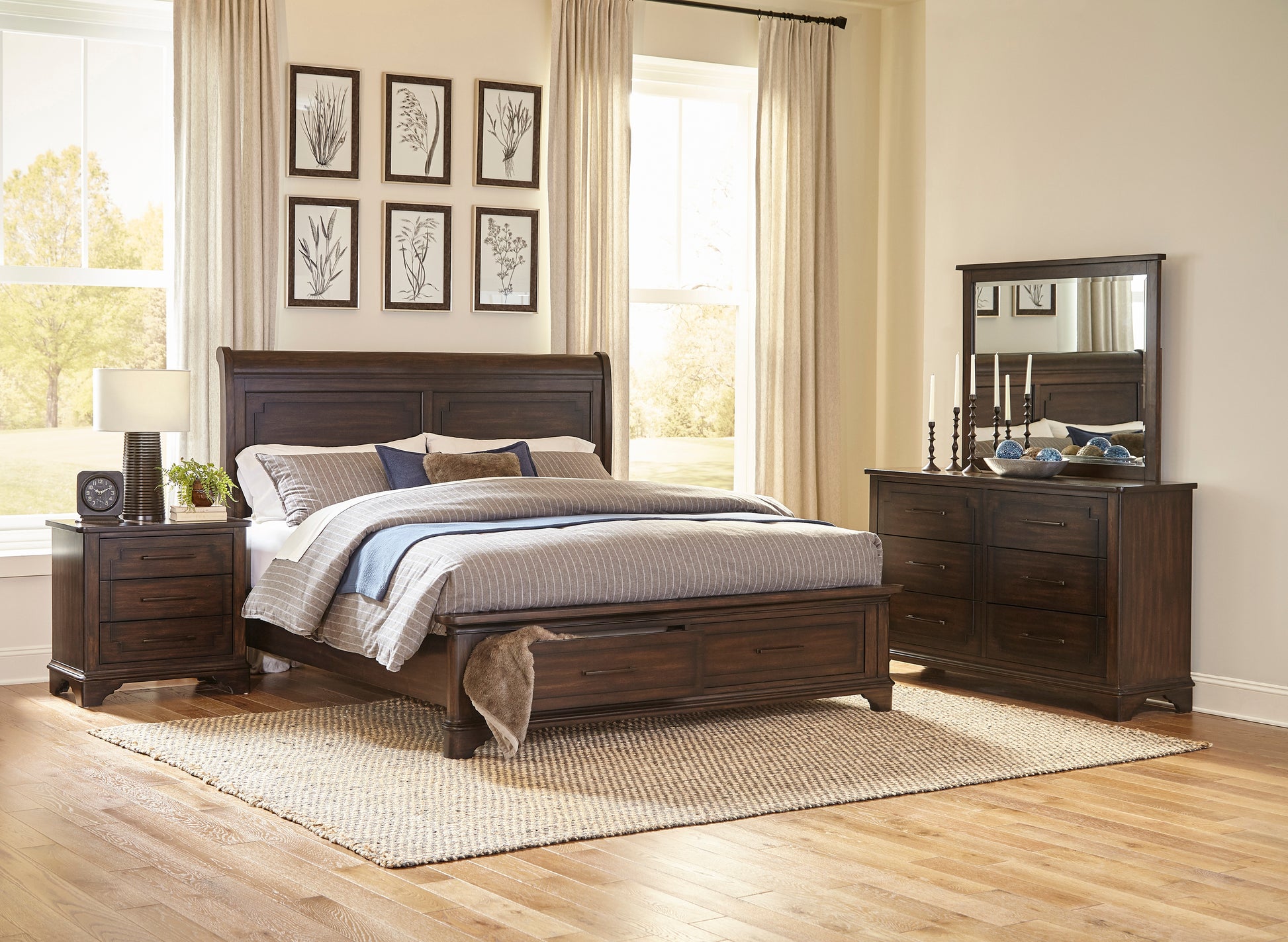 Transitional Style Rustic Brown Finish Queen Platform Bed With Footboard Storage Wooden Bedroom Furniture 1Pc Traditional Design Box Spring Not Required Queen Rustic Brown Wood Bedroom Traditional,Transitional Storage Included Wood