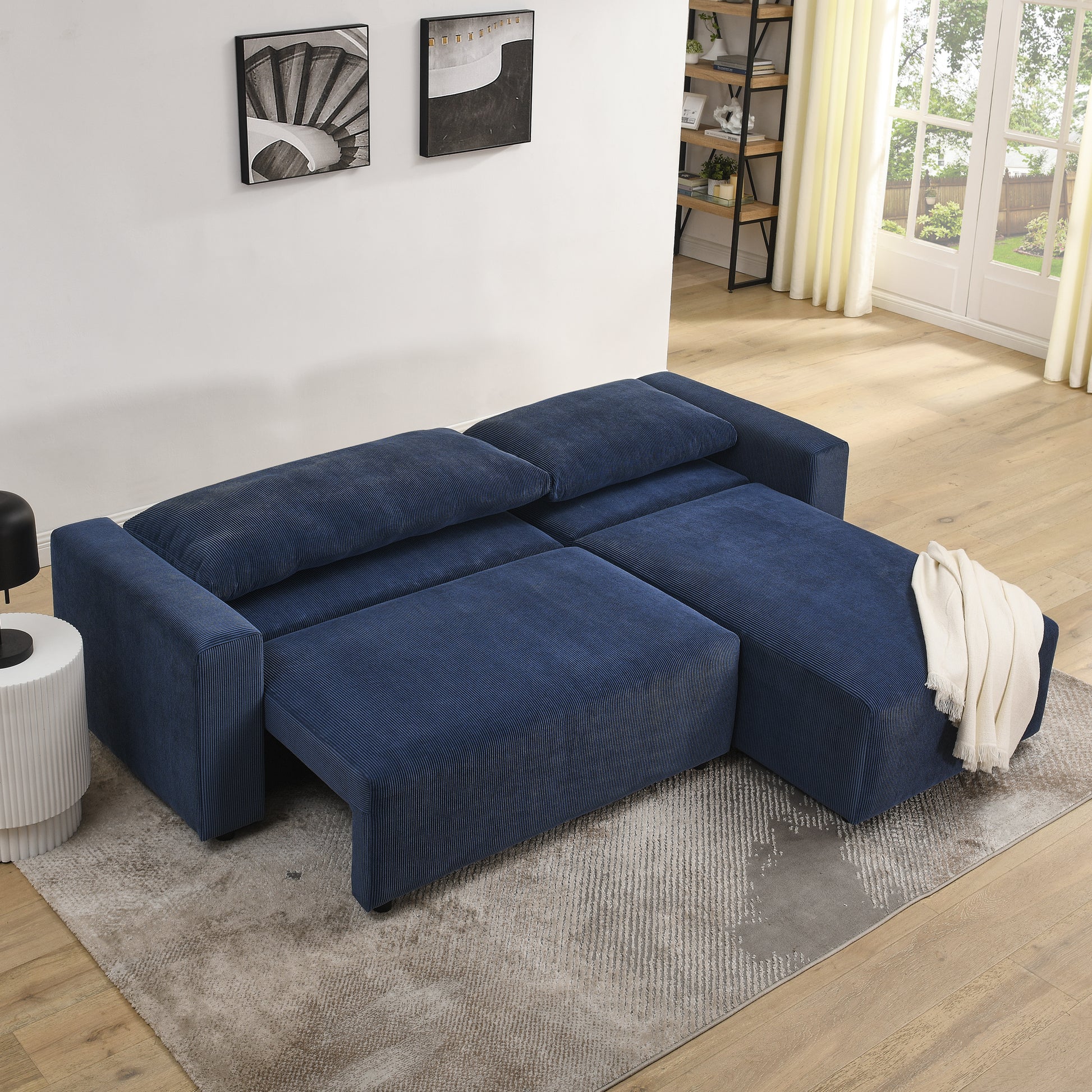 Modular Corduroy Upholstered 3 Seater Sofa Bed With Storage For Home Apartment Office Living Room, Free Combination, L Shapedblue Blue Wood Primary Living Space Medium Soft Pillow Back Eucalyptus Square Arms Foam Corduroy 3 Seat