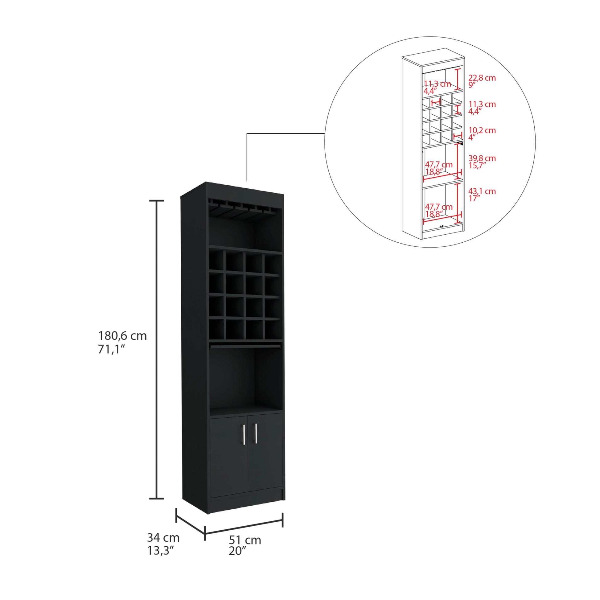 Being Kava Bar Cabinet, Double Door, Two Shelves, Sixteen Built In Wine Rack Black Primary Living Space Modern Shelves Included Particle Board