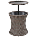 K&K 5 Pieces Outdoor Patio Furniture Set With Pet House Cool Bar And Retractable Side Tray, Rattan Wicker Patio Swivel Rocking Chairs Set Of 2 With Ottomans For Backyard, Porch, Balcony, Beige Yes Rocker & Glider Brown Beige Seats 2 Weather Resistant