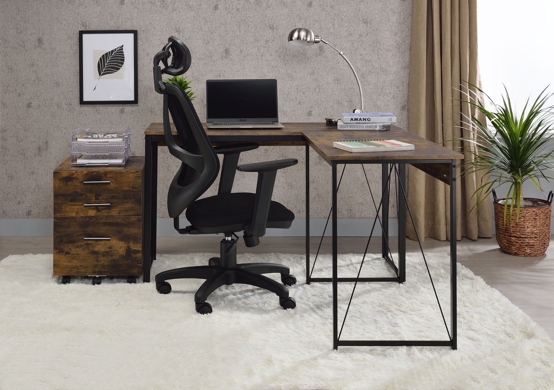 Zaidin Weathered Oak& Black Finish Writing Desk Oak Synthetic Wood