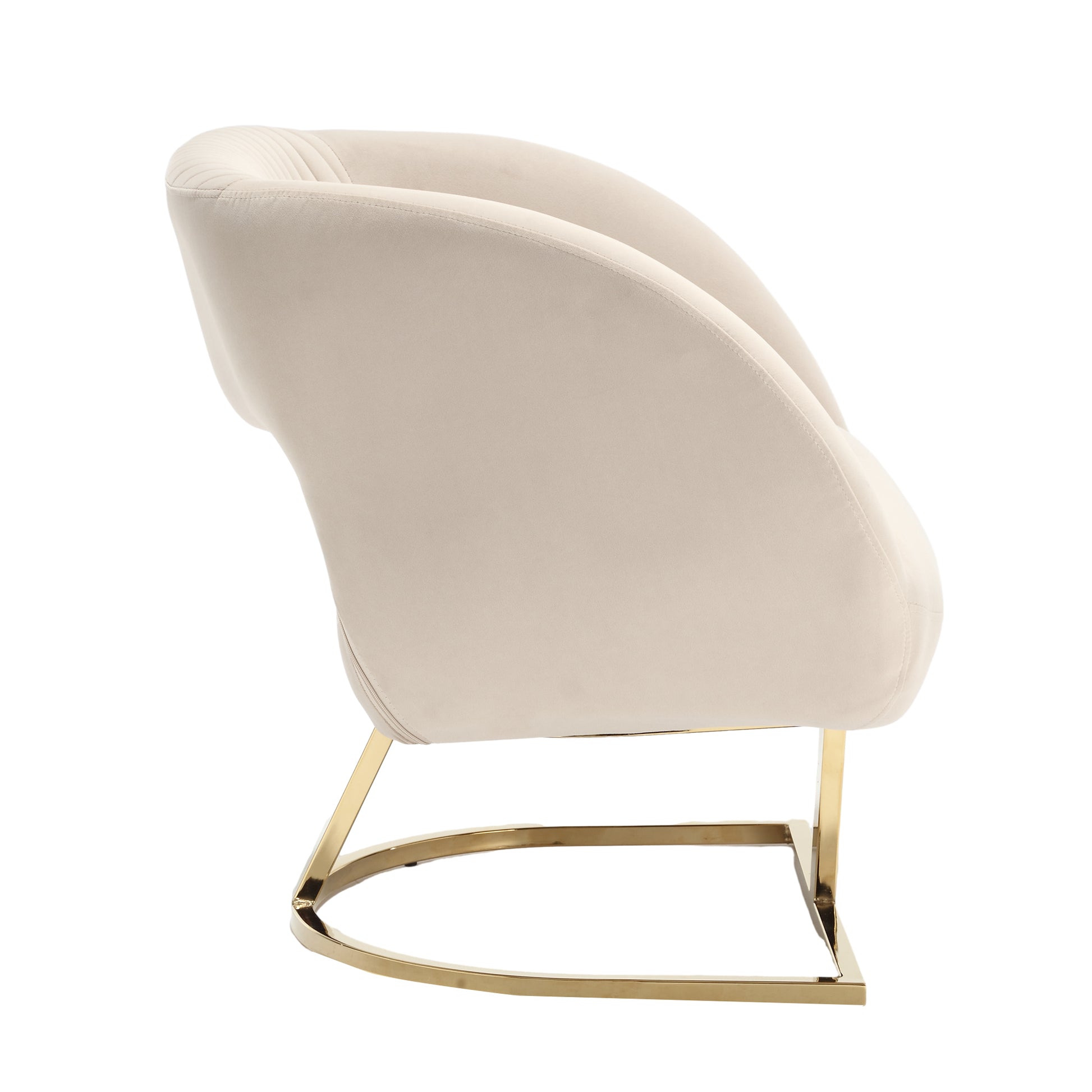 Coolmore Upholstered Tufted Living Room Chair Textured Linen Fabric Accent Chair With Metal Stand Beige Velvet