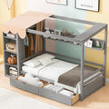 Twin Size House Bed With Two Drawers And Wardrobe,Gray Twin Gray Solid Wood