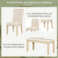 Contemporary 6 Piece 78Inch Extendable Pedestal Dining Table Set With 18Inch Removable Leaf And Dining Bench, 4 Upholstered Dining Chairs, Natural Wood Dining Room Solid Wood Rubberwood Rectangular Dining Table With Chair And Bench Upholstered Chair Wood