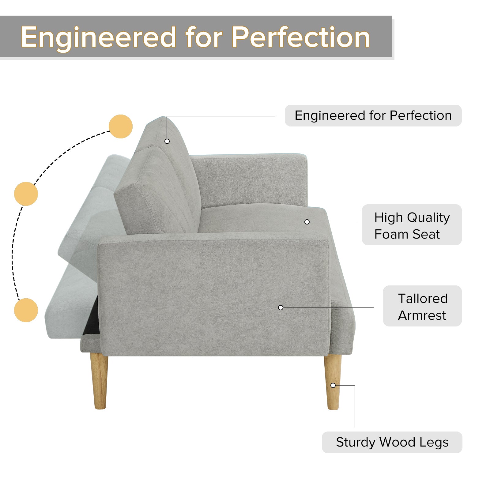 Multi Functional Futon Sofa Bed :Tapered Wood Legs Ideal For Small Living Rooms Multi Color Fabric Options Easily Converts To Single Bed,Grey Grey Velvet Wood Primary Living Space Medium Soft Mid Century Modern Square Arms Memory Foam Snowflake Velvet