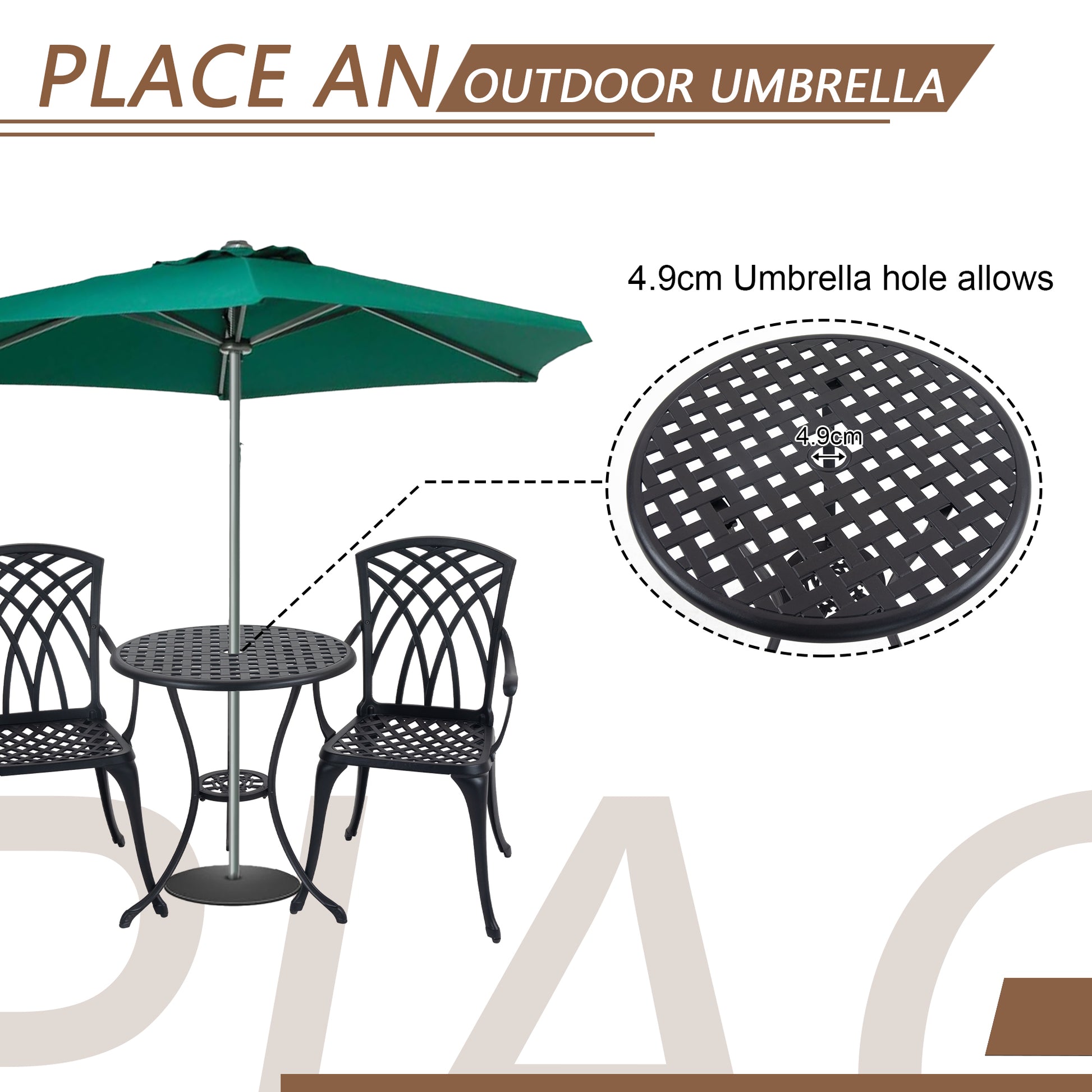 3 Piece Bistro Table Set Cast Aluminum Outdoor Patio Furniture With Umbrella Hole Patio Balcony, Black Black Aluminium