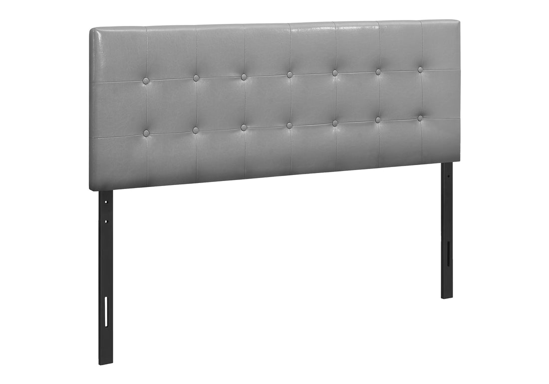 Bed, Headboard Only, Queen Size, Bedroom, Upholstered, Grey Leather Look, Transitional Grey Foam Faux Leather