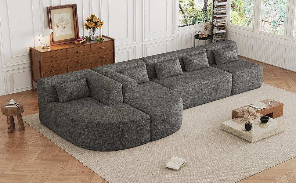 143.7" Upholstered Sofa Free Combined Sofa Couch With Two Chaise Lounge And Five Back Pillows For Living Room, Light Gray Light Gray Foam Polyester 5 Seat